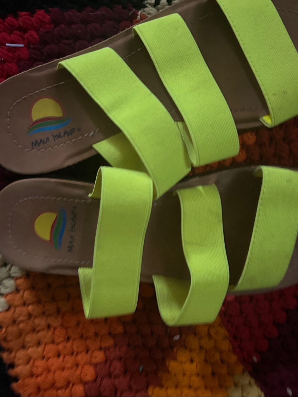 Neon Yellow Triple-Strap Slide Sandals by Maui Island